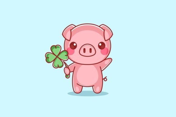 Adorable Luck: The Cute Pig Holding Shamrock Cartoon