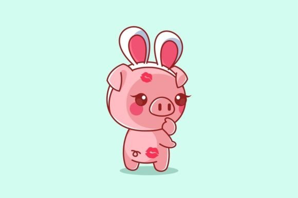 Cute Pig Wearing Bunny Headband: A Charming Design Asset