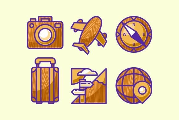 Travel Element Collection with Wood Desi: Authentic Design Assets